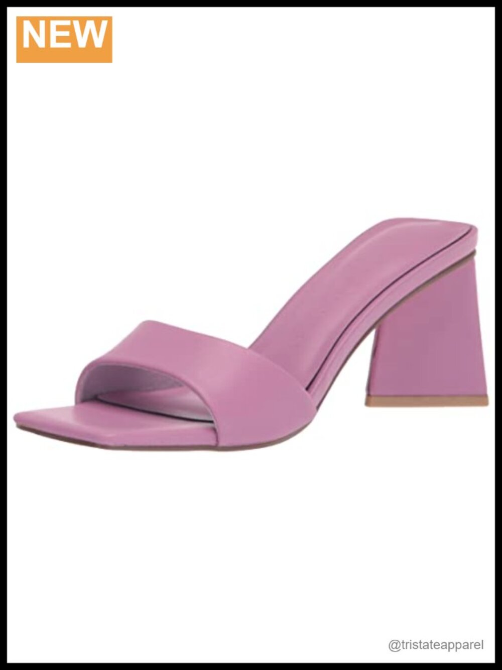 Slide Sandals with Angular Block Heel and Faux Leather